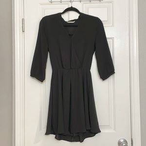 LUSH Black 3/4 Sleeve Cross Over Surplice Front Fit & Flare Dress (Fully Lined)